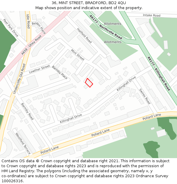 36, MINT STREET, BRADFORD, BD2 4QU: Location map and indicative extent of plot