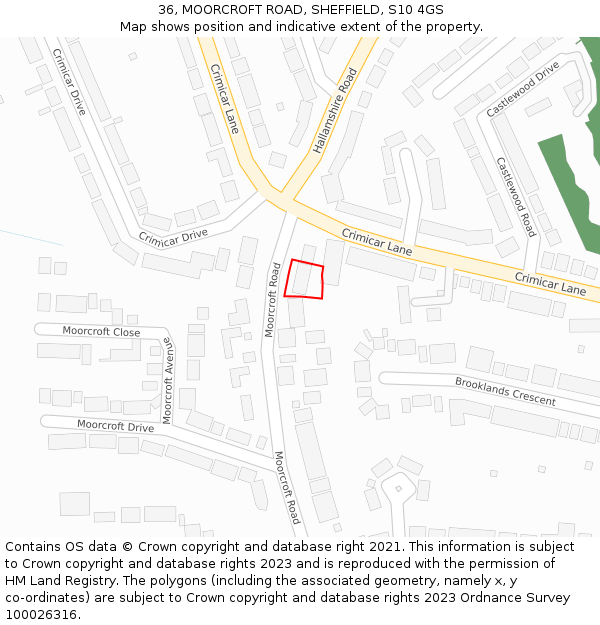 36, MOORCROFT ROAD, SHEFFIELD, S10 4GS: Location map and indicative extent of plot