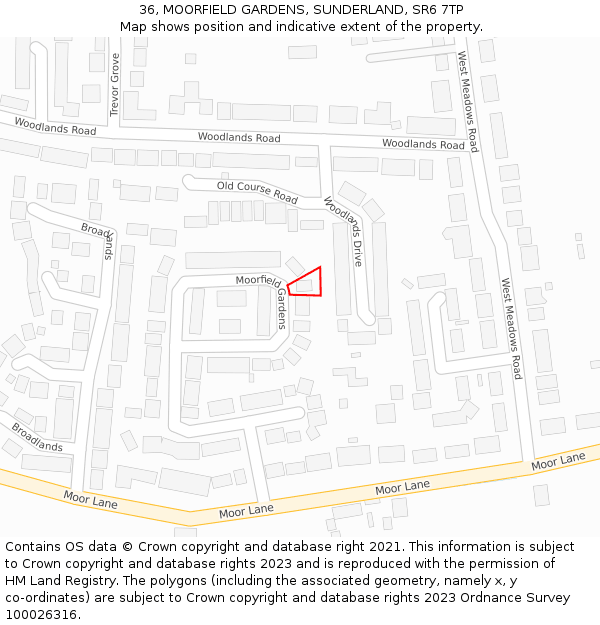 36, MOORFIELD GARDENS, SUNDERLAND, SR6 7TP: Location map and indicative extent of plot