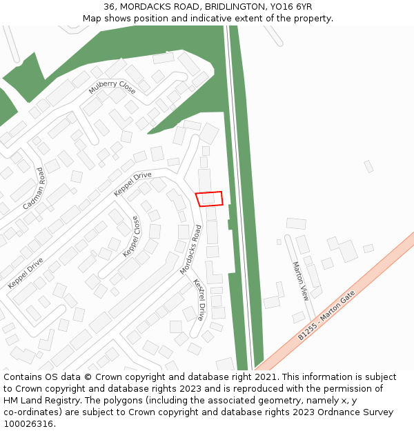 36, MORDACKS ROAD, BRIDLINGTON, YO16 6YR: Location map and indicative extent of plot