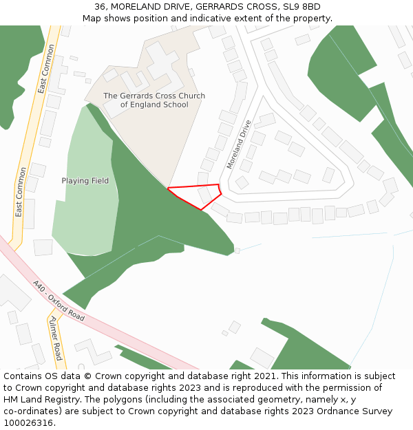 36, MORELAND DRIVE, GERRARDS CROSS, SL9 8BD: Location map and indicative extent of plot