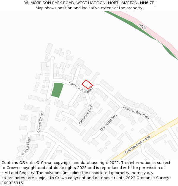 36, MORRISON PARK ROAD, WEST HADDON, NORTHAMPTON, NN6 7BJ: Location map and indicative extent of plot