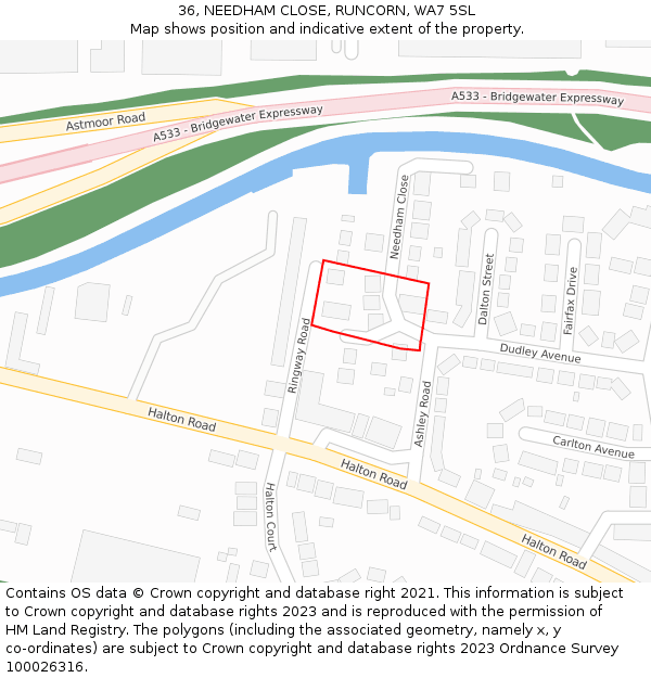 36, NEEDHAM CLOSE, RUNCORN, WA7 5SL: Location map and indicative extent of plot