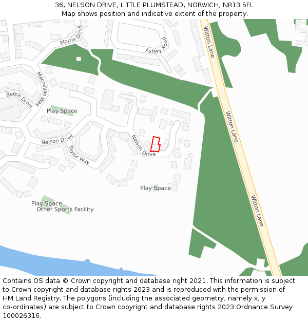 36, NELSON DRIVE, LITTLE PLUMSTEAD, NORWICH, NR13 5FL: Location map and indicative extent of plot