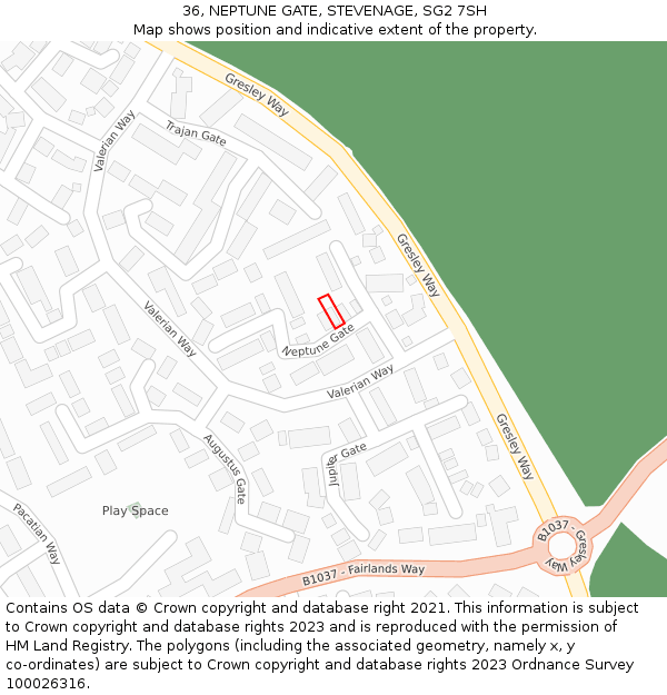 36, NEPTUNE GATE, STEVENAGE, SG2 7SH: Location map and indicative extent of plot