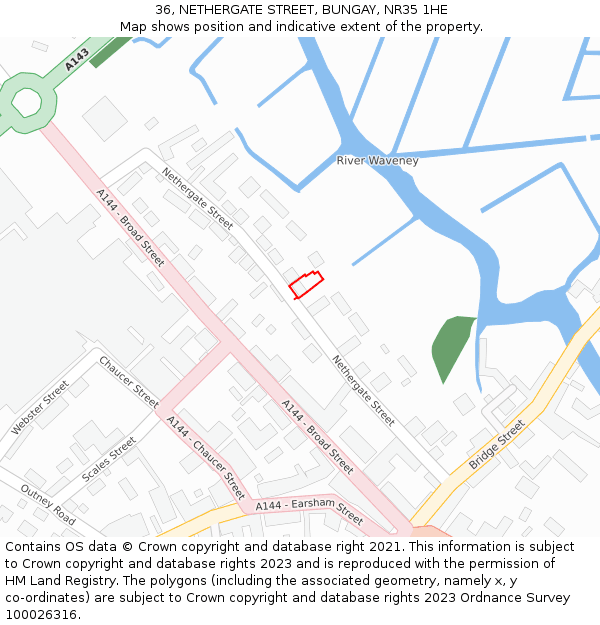 36, NETHERGATE STREET, BUNGAY, NR35 1HE: Location map and indicative extent of plot