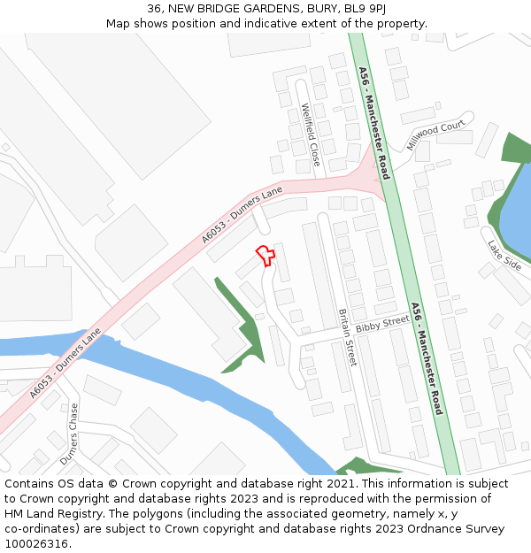 36, NEW BRIDGE GARDENS, BURY, BL9 9PJ: Location map and indicative extent of plot