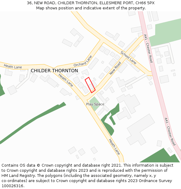 36, NEW ROAD, CHILDER THORNTON, ELLESMERE PORT, CH66 5PX: Location map and indicative extent of plot