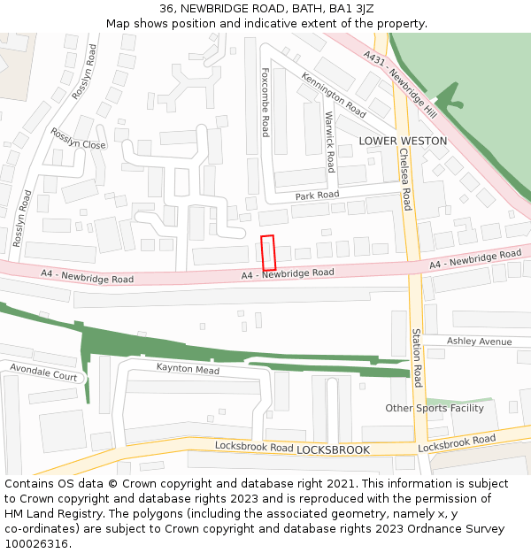 36, NEWBRIDGE ROAD, BATH, BA1 3JZ: Location map and indicative extent of plot