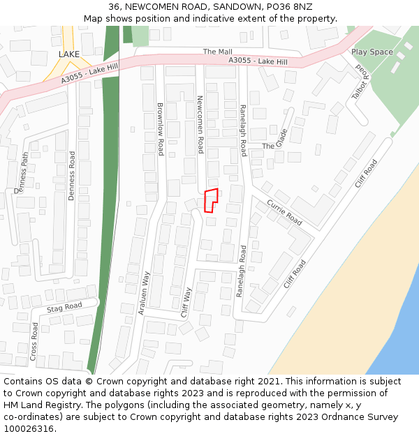 36, NEWCOMEN ROAD, SANDOWN, PO36 8NZ: Location map and indicative extent of plot