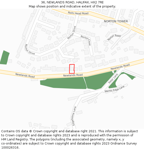 36, NEWLANDS ROAD, HALIFAX, HX2 7RE: Location map and indicative extent of plot