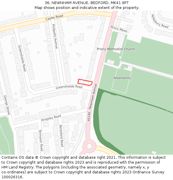 36, NEWNHAM AVENUE, BEDFORD, MK41 9PT: Location map and indicative extent of plot