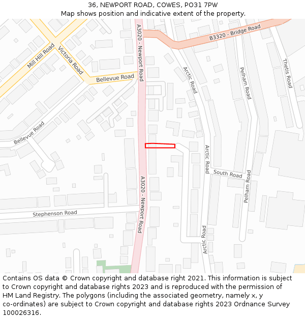 36, NEWPORT ROAD, COWES, PO31 7PW: Location map and indicative extent of plot