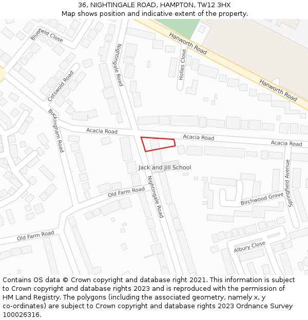 36, NIGHTINGALE ROAD, HAMPTON, TW12 3HX: Location map and indicative extent of plot