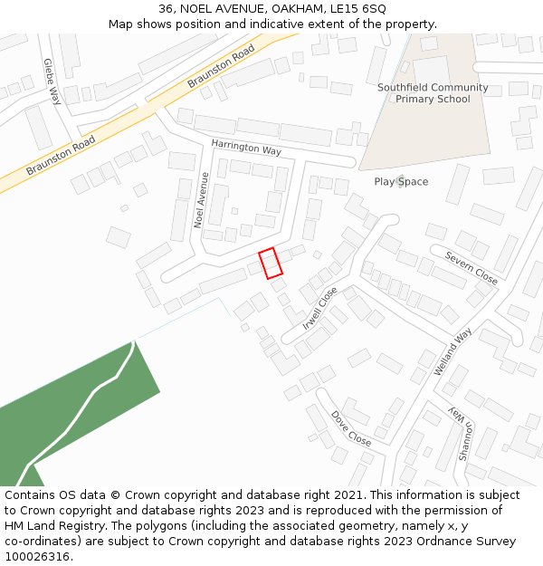 36, NOEL AVENUE, OAKHAM, LE15 6SQ: Location map and indicative extent of plot