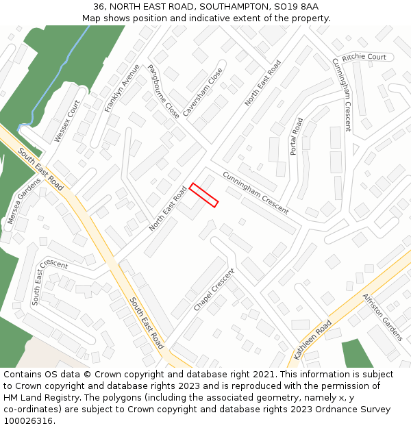 36, NORTH EAST ROAD, SOUTHAMPTON, SO19 8AA: Location map and indicative extent of plot