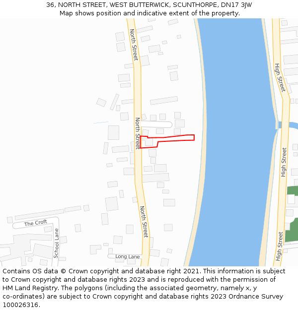 36, NORTH STREET, WEST BUTTERWICK, SCUNTHORPE, DN17 3JW: Location map and indicative extent of plot