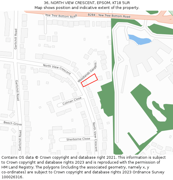 36, NORTH VIEW CRESCENT, EPSOM, KT18 5UR: Location map and indicative extent of plot