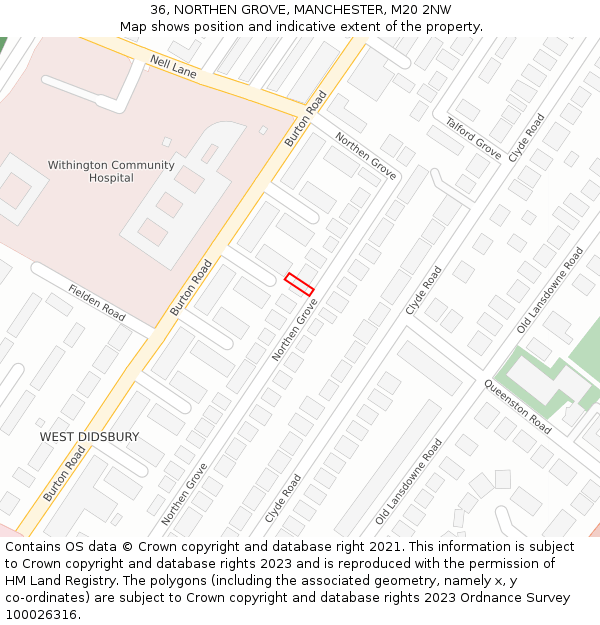 36, NORTHEN GROVE, MANCHESTER, M20 2NW: Location map and indicative extent of plot