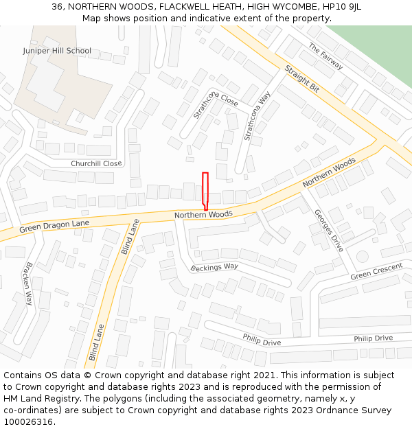 36, NORTHERN WOODS, FLACKWELL HEATH, HIGH WYCOMBE, HP10 9JL: Location map and indicative extent of plot