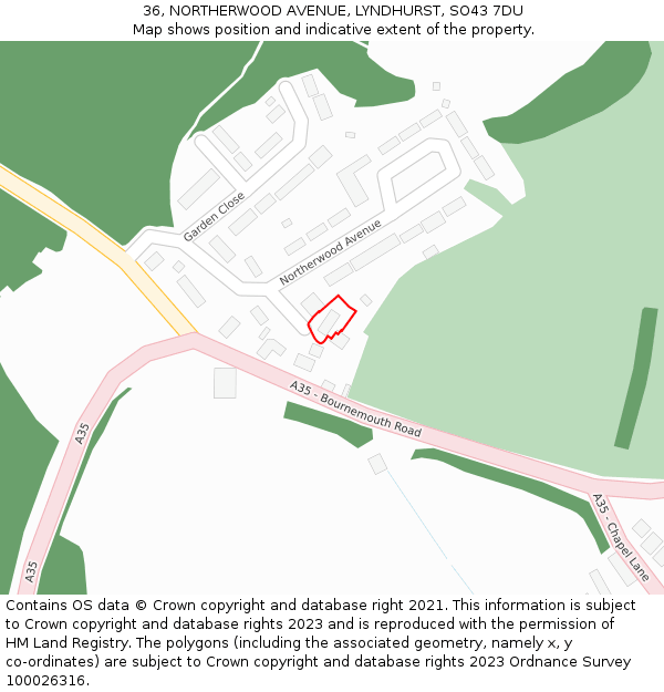 36, NORTHERWOOD AVENUE, LYNDHURST, SO43 7DU: Location map and indicative extent of plot