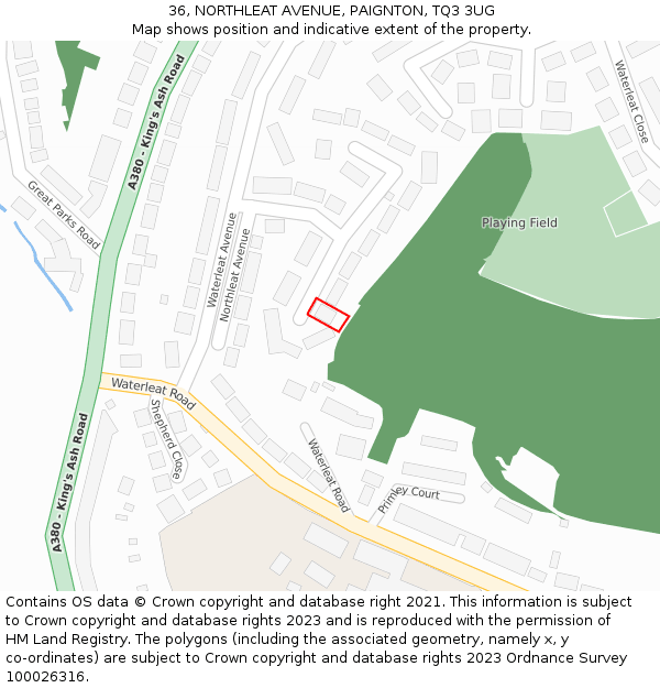 36, NORTHLEAT AVENUE, PAIGNTON, TQ3 3UG: Location map and indicative extent of plot
