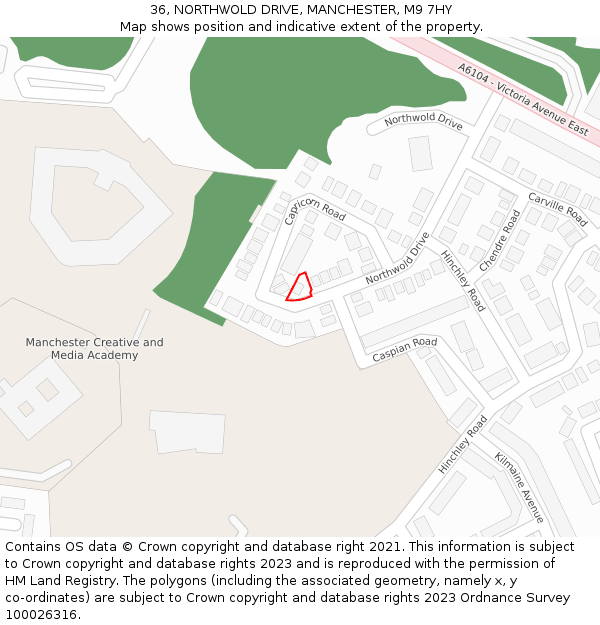 36, NORTHWOLD DRIVE, MANCHESTER, M9 7HY: Location map and indicative extent of plot