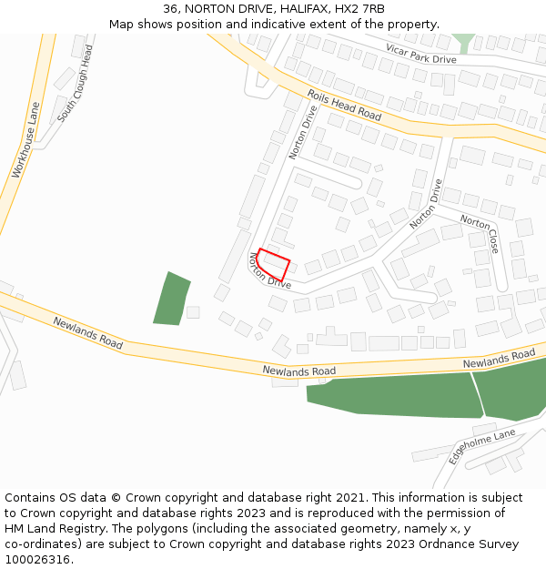 36, NORTON DRIVE, HALIFAX, HX2 7RB: Location map and indicative extent of plot