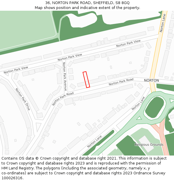 36, NORTON PARK ROAD, SHEFFIELD, S8 8GQ: Location map and indicative extent of plot