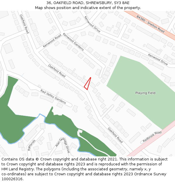 36, OAKFIELD ROAD, SHREWSBURY, SY3 8AE: Location map and indicative extent of plot