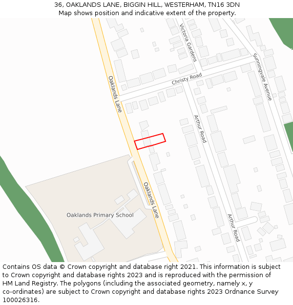 36, OAKLANDS LANE, BIGGIN HILL, WESTERHAM, TN16 3DN: Location map and indicative extent of plot