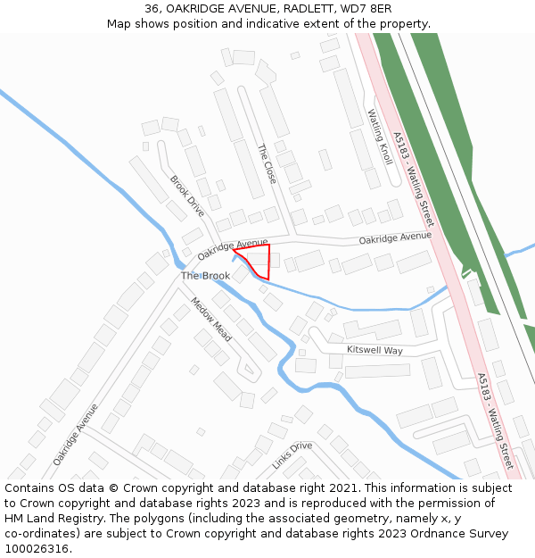 36, OAKRIDGE AVENUE, RADLETT, WD7 8ER: Location map and indicative extent of plot