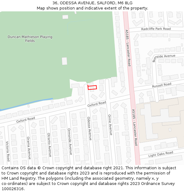 36, ODESSA AVENUE, SALFORD, M6 8LG: Location map and indicative extent of plot