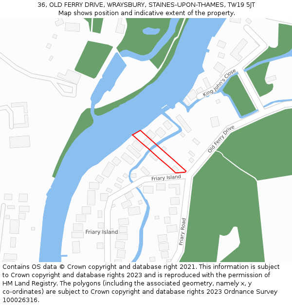 36, OLD FERRY DRIVE, WRAYSBURY, STAINES-UPON-THAMES, TW19 5JT: Location map and indicative extent of plot