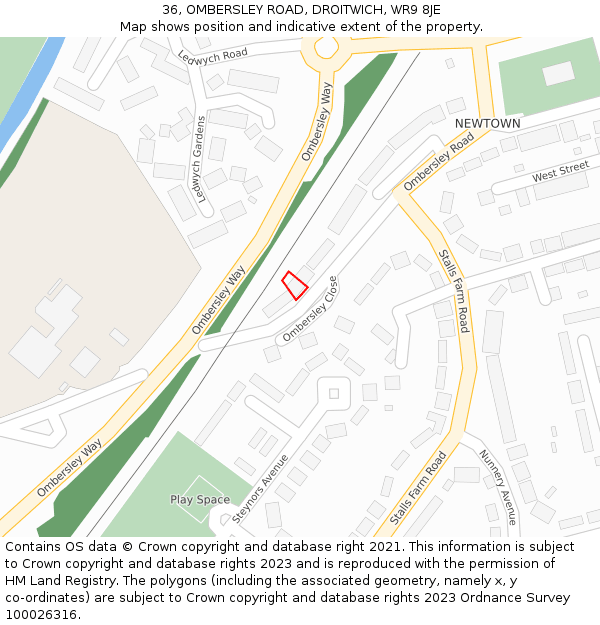 36, OMBERSLEY ROAD, DROITWICH, WR9 8JE: Location map and indicative extent of plot