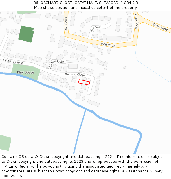 36, ORCHARD CLOSE, GREAT HALE, SLEAFORD, NG34 9JB: Location map and indicative extent of plot