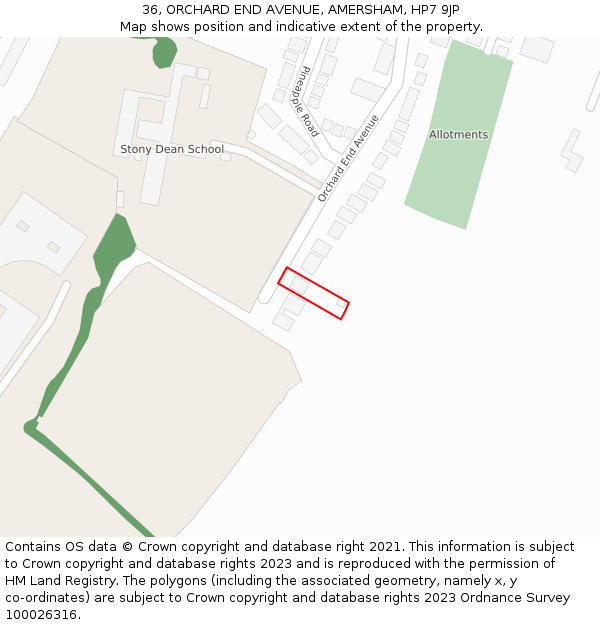 36, ORCHARD END AVENUE, AMERSHAM, HP7 9JP: Location map and indicative extent of plot