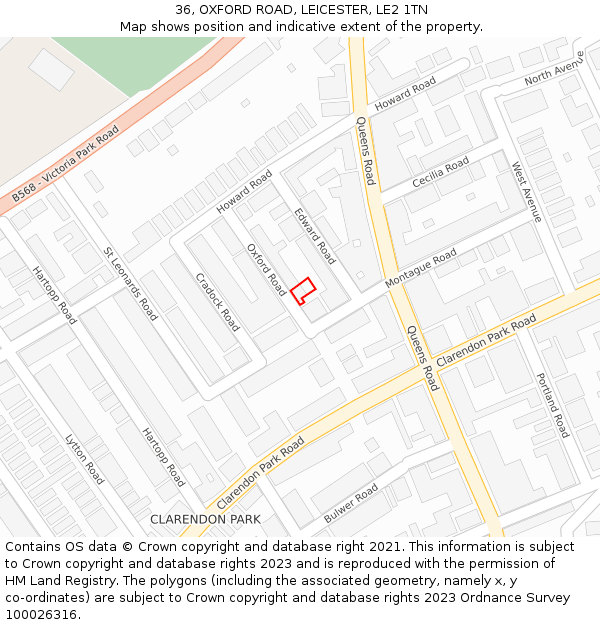 36, OXFORD ROAD, LEICESTER, LE2 1TN: Location map and indicative extent of plot