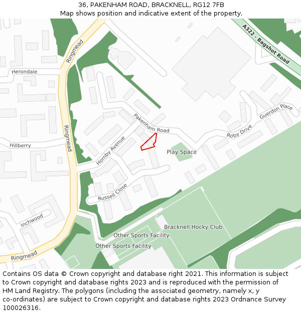 36, PAKENHAM ROAD, BRACKNELL, RG12 7FB: Location map and indicative extent of plot