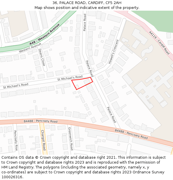 36, PALACE ROAD, CARDIFF, CF5 2AH: Location map and indicative extent of plot