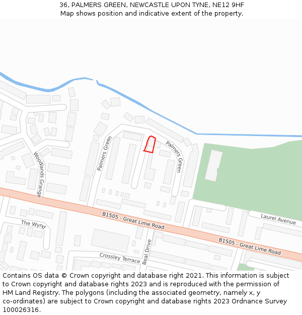 36, PALMERS GREEN, NEWCASTLE UPON TYNE, NE12 9HF: Location map and indicative extent of plot