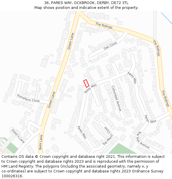 36, PARES WAY, OCKBROOK, DERBY, DE72 3TL: Location map and indicative extent of plot