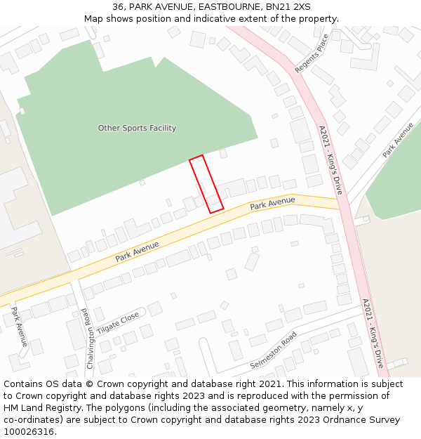 36, PARK AVENUE, EASTBOURNE, BN21 2XS: Location map and indicative extent of plot