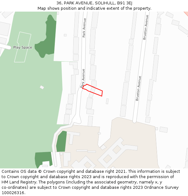 36, PARK AVENUE, SOLIHULL, B91 3EJ: Location map and indicative extent of plot