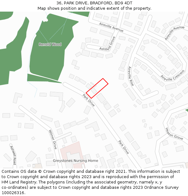 36, PARK DRIVE, BRADFORD, BD9 4DT: Location map and indicative extent of plot