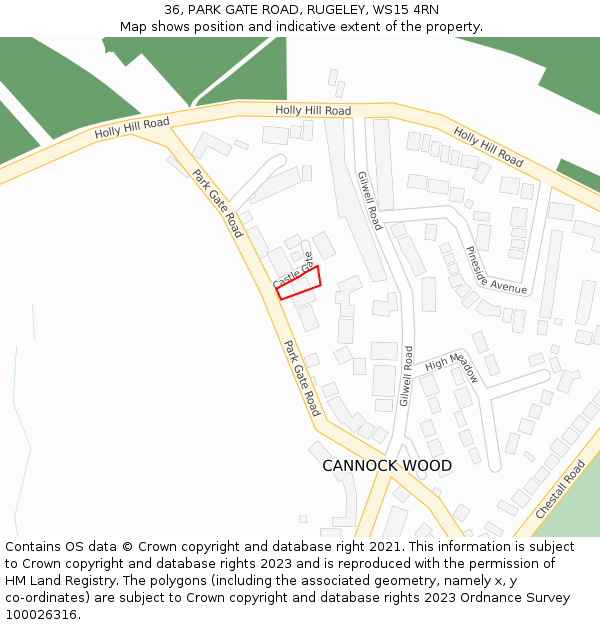 36, PARK GATE ROAD, RUGELEY, WS15 4RN: Location map and indicative extent of plot