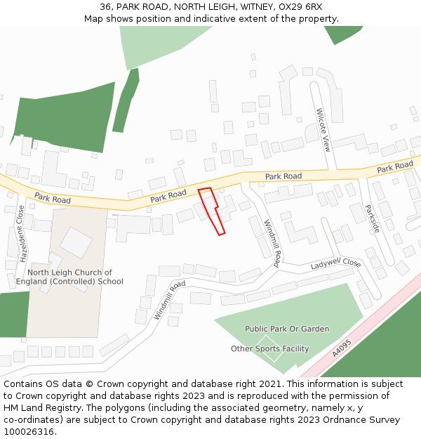 36, PARK ROAD, NORTH LEIGH, WITNEY, OX29 6RX: Location map and indicative extent of plot