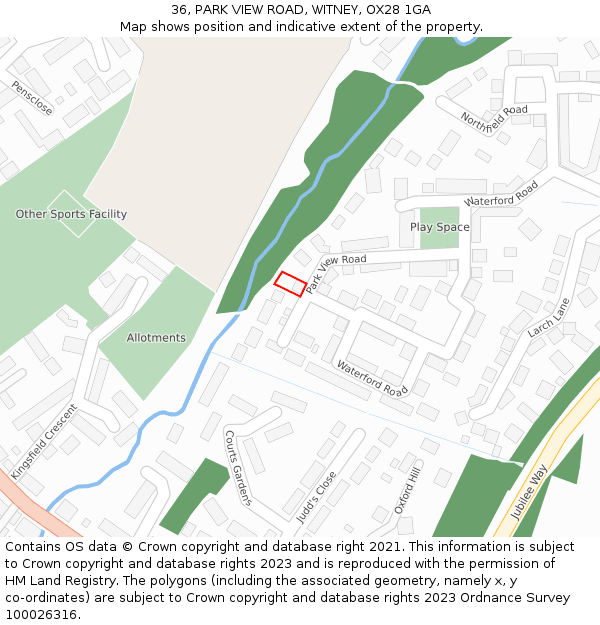 36, PARK VIEW ROAD, WITNEY, OX28 1GA: Location map and indicative extent of plot
