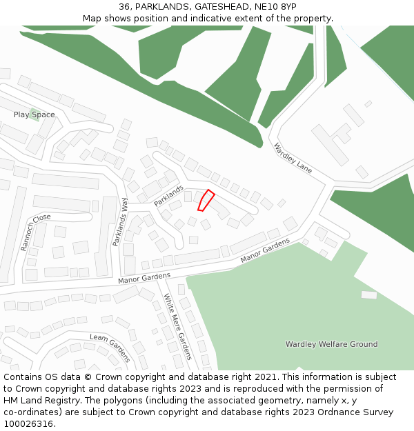 36, PARKLANDS, GATESHEAD, NE10 8YP: Location map and indicative extent of plot