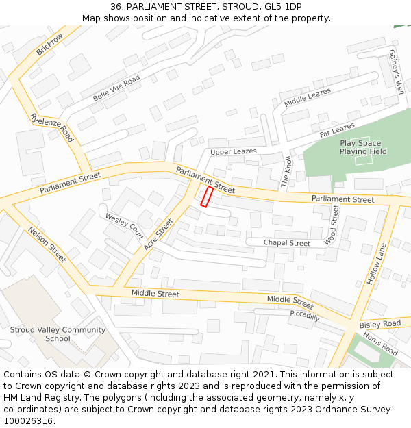 36, PARLIAMENT STREET, STROUD, GL5 1DP: Location map and indicative extent of plot
